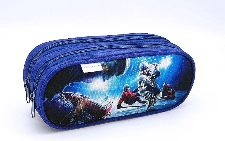 Etui mit Eishockey-Motiv, zweizip, blau