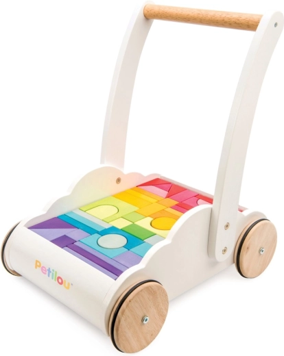 Lauflernwagen Rainbow Cloud aus Holz mit Bausteinen von Le Toy Van
