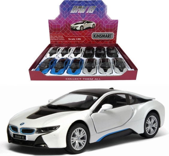 Metall-Spielzeugauto BMW i8 mit öffnenden Türen und Rückzugantrieb