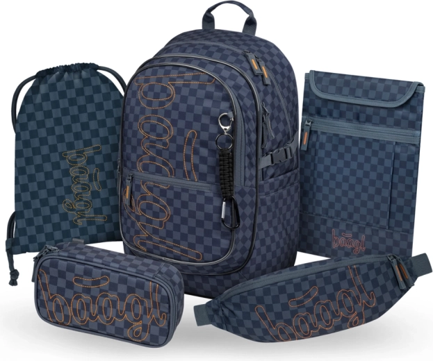 Baagl Schulset 5-tlg. Core Ska Blau – Rucksack, Federmäppchen, Beutel, Bauchtasche und Laptophülle (GRS)