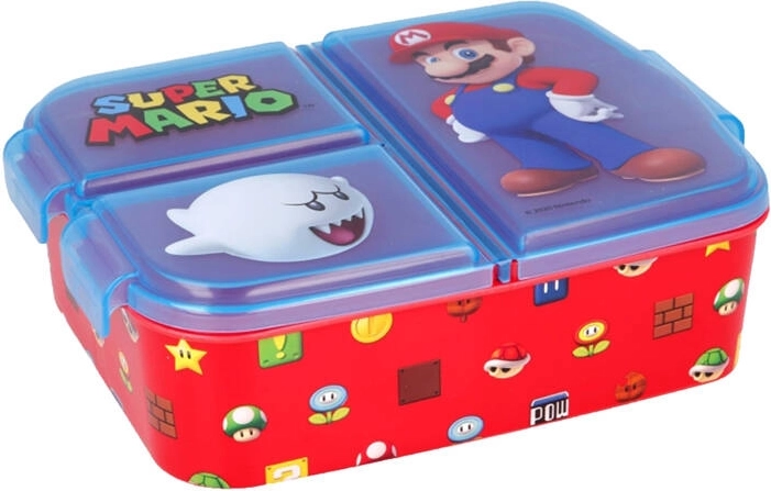 Große Brotdose Stor Super Mario mit 3 Fächern (blau-rot)