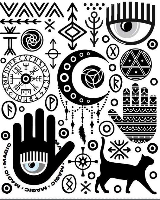 Bügelbare Aufnäher – mystische Symbole, großer Bogen 20 × 30 cm