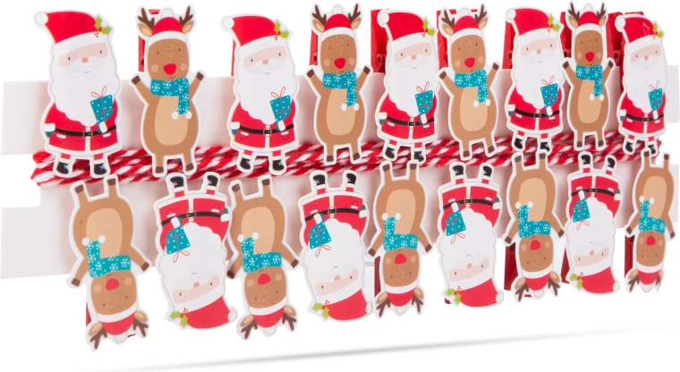 Weihnachtsklammern mit Band und Nikolausmotiv – 18 Stück