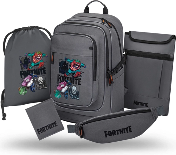 Baagl Schulset 5-teilig Cubic Fortnite Squad (Rucksack, Beutel, Hüfttasche, Laptop-Hülle, Geldbörse) GRS
