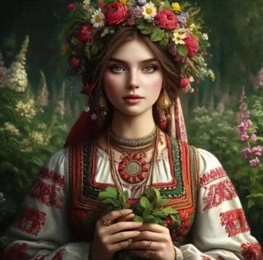 Diamantmalerei – Slawische Frau mit Blumen 30 × 40 cm