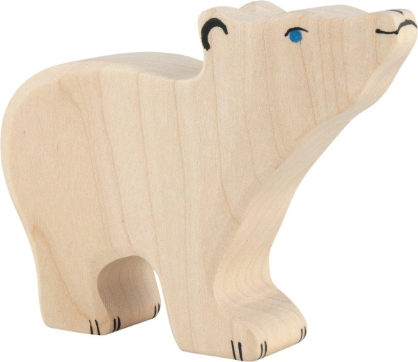 Holztiger Eisbär klein mit erhobenem Kopf - 1 Stück