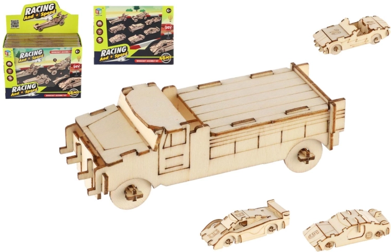 Holzpuzzle 3D – Rennwagen, Set mit 4 Stk.