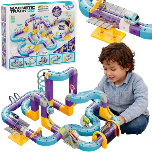 Woopie magnetisches Konstruktionsset – Eisenbahnstrecke mit magnetischer Haftung, 126 Teile