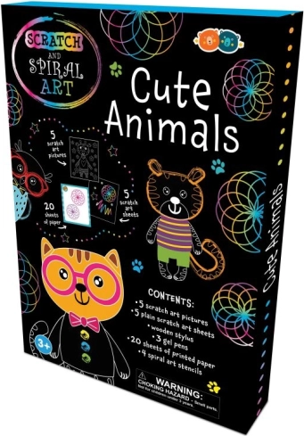 Set aus Kratz- und Spiralbildern – fröhliche Tiere