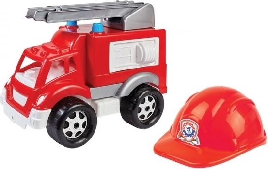 Feuerwehrauto mit Helm und Leiter
