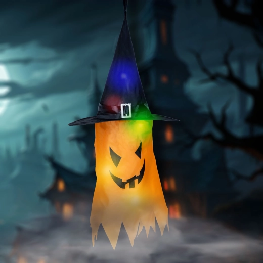 Halloween-Hängedekoration als LED-Geist, gelb