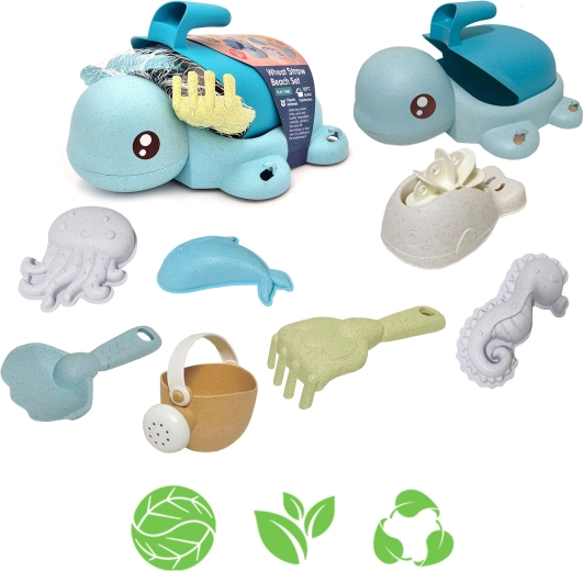 Woopie Green Kinderset für Sand und Badewanne Schildkröte 8-tlg. aus biologisch abbaubarem Material