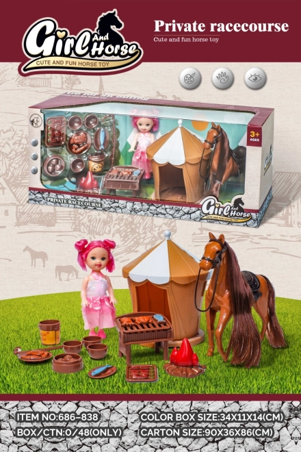 Spielset mit Pferd, Puppe und Zubehör
