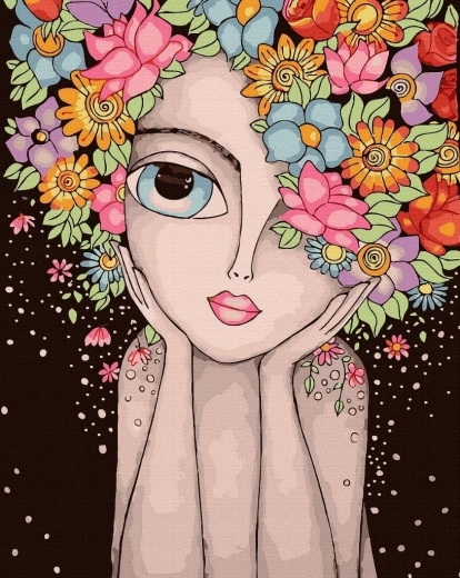 Norimpex Malen nach Zahlen Frau mit Blumen 40 × 50 cm