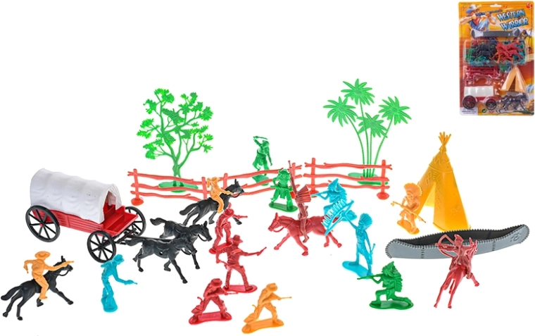 Set aus Western-Figuren mit Kutsche und Zubehör