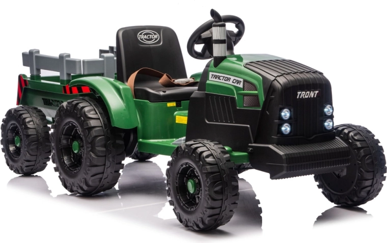 Elektrisches Rutschfahrzeug Traktor mit Anhänger 24V, dunkelgrün