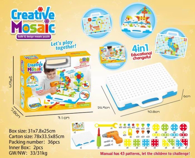 Konstruktionsset mit Kinderbohrmaschine (43 Teile)