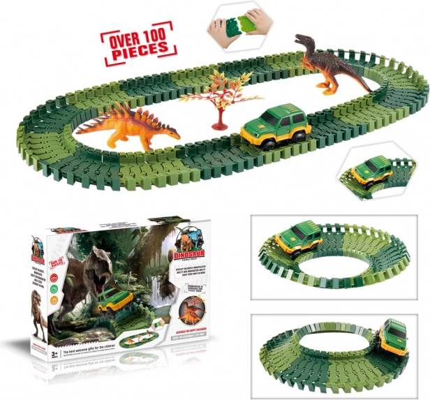 Variable Dinosaurier-Rennbahn – 100 Teile mit leuchtendem Auto