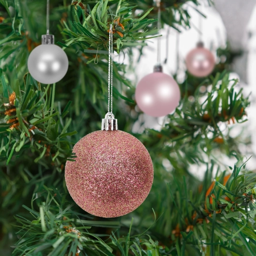 Weihnachtskugel-Set für den Weihnachtsbaum in Roségold, 16 Stück, 3–6 cm