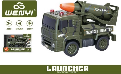 Militärfahrzeug mit Rakete, Schwungradantrieb, Licht- und Soundeffekte, 19 cm