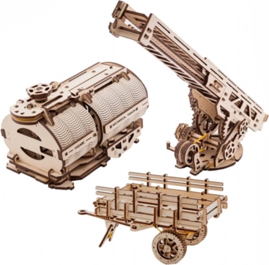 UGEARS Zubehör für den Truck UGM-11 – Feuerwehrleiter, Pritsche und Tankauflieger (3D mechanische Holzmodule)