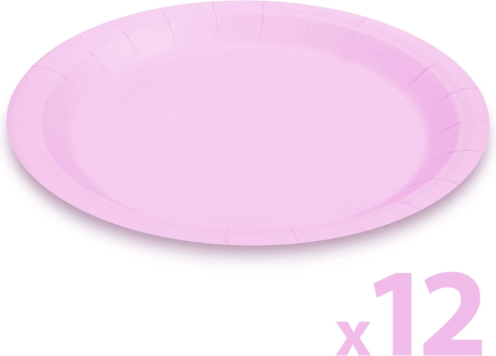 Set rosafarbener Pappteller, 23 cm, 12 Stück
