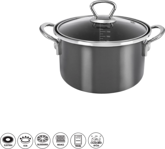 Emaillierter Topf Metalic Lem 1,75 l mit Glasdeckel