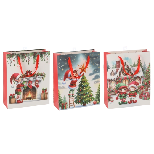 Weihnachtliche Geschenktasche Weihnachtswichtel, Mix von Motiven, 42 × 48 × 16 cm, 12 Stk.