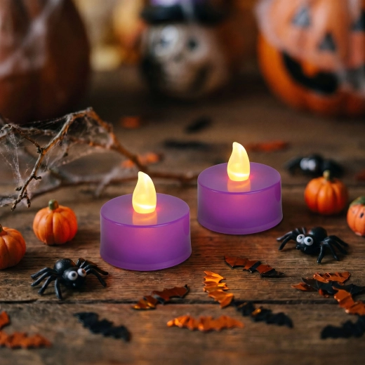 Halloween-LED-Teelichter, violett, 2 Stück
