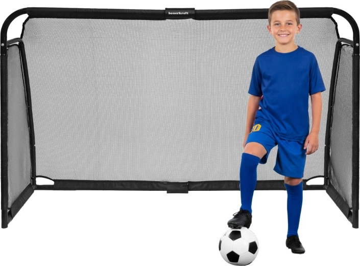 Stahl-Fußballtor Bauerkraft mit Trainingsnetz 180 × 120 × 60 cm, schwarz