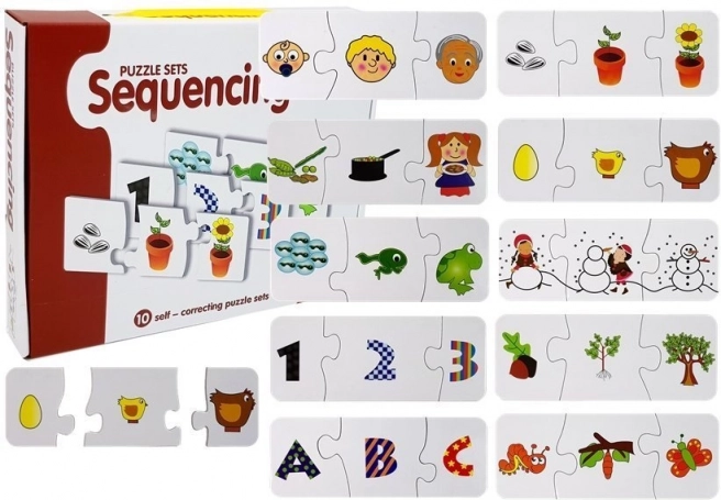 Lernpuzzle zur Reihenfolge – 10 Sets zum Erlernen von Zahlen, Buchstaben und Lebenszyklen