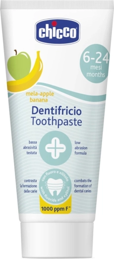 Chicco Kinderzahnpasta Apfel–Banane mit Fluorid 50 ml (6–24 Monate)