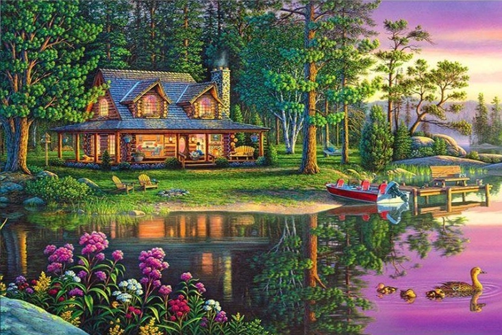 Norimpex Malen nach Zahlen Haus im Wald am Teich 40 × 50 cm