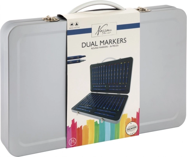 Set aus 36 doppelseitigen Markern im Metallkoffer