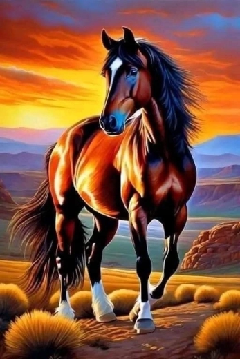 Norimpex Diamantmalerei – braunes Pferd bei Sonnenuntergang 30 × 40 cm