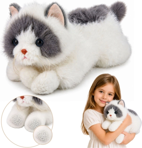 Plüsch-Perserkatze weiß/grau 50 cm mit beidseitig beschwerten Pfoten