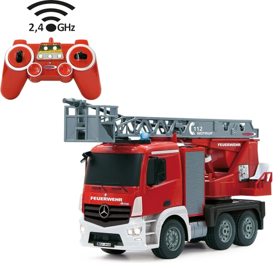 Jamara ferngesteuertes Feuerwehrauto Mercedes-Benz Antos mit drehbarer Leiter 1:20 2,4 GHz und Spritzfunktion – 1 Stück