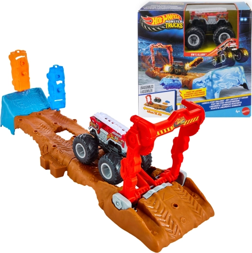 Hot Wheels Monster Trucks Spielset Rennstrecke mit Fahrzeug HW 5 Alarm und 2 Zubehörteilen