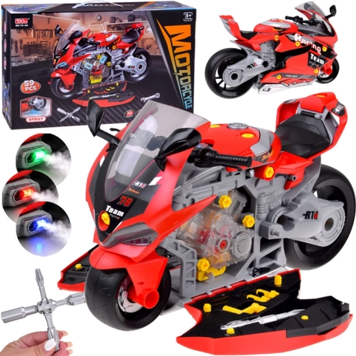 Kinder-Montage-Rennmotorrad mit Licht, Sound und Nebel, 59 Teile