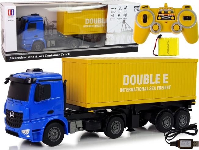 Großer R/C-Lkw Mercedes Arocs Blue 1:20 Container 58 cm lang