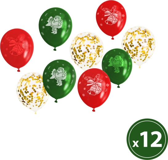 Set Weihnachtsballons in Rot, Grün und Gold, 12 Stück
