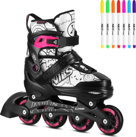 Kinder verstellbare 4-in-1-Inline-Skates mit Markern NILS Extreme Tinty – rosa – S (31–34)