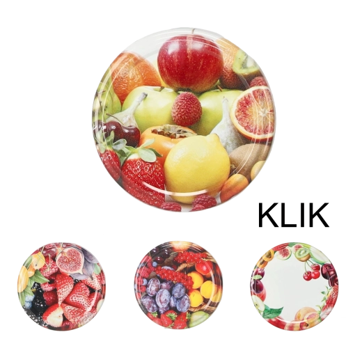 Set aus 10 Deckeln für Einmachgläser 63 mm mit Fruchtmotiv