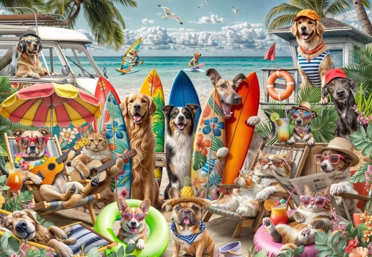 Puzzle Hunde und Katzen am Strand 1000 Teile