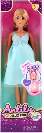 Schwangere Puppe in blauem Kleid 30 cm
