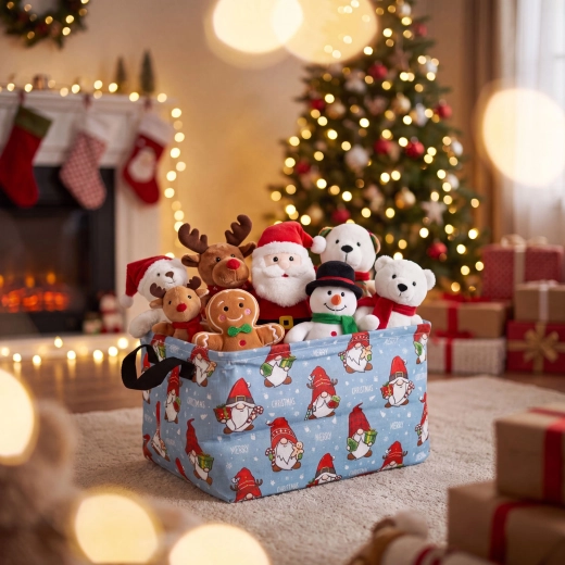 Zusammenklappbarer Aufbewahrungskorb aus Canvas mit Weihnachtsmotiv – 1 Stück