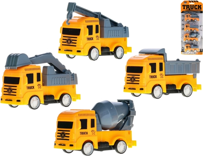 Set aus Baufahrzeugen mit Rückziehmotor 8–9 cm, 4 Stk.