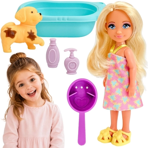 WOOPIE Royal Puppe mit Welpe, Badewanne und Pflegezubehör