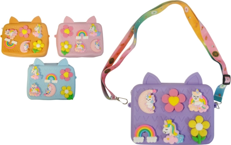 Silikon-Handtasche Pop It mit 3D-Applikationen Einhorn – 1 Stück