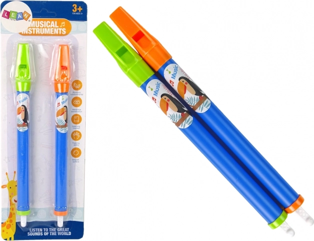 Kinderflöten mit Tieren – blaues Set, 2 Stück